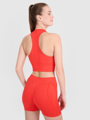 Damski crop top treningowy 4F 4FRSS25TFSLF721 - czerwony