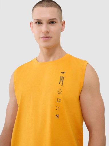Męski top z nadrukiem 4F 4FRSS25TSLEM230 - pomarańczowy