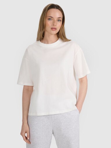 4F Damski tshirt oversize bez nadruku 4F 4FRSS25TTSHF2692  biały Biały