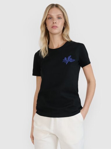 4F Damski tshirt z nadrukiem 4F 4FRSS25TTSHF2693  czarny Czarny