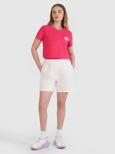 Damski t-shirt z nadrukiem 4F 4FRSS25TTSHF2693 - różowy
