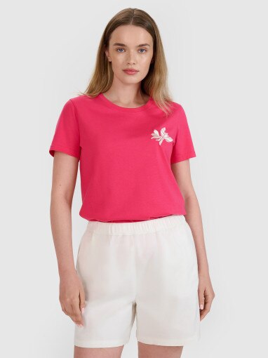 4F Damski tshirt z nadrukiem 4F 4FRSS25TTSHF2693  różowy Różowy