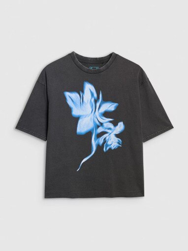4F Damski tshirt oversize z nadrukiem 4F 4FRSS25TTSHF2747  czarny Czarny