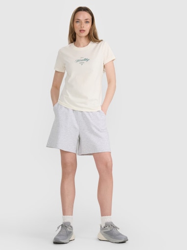 Damski t-shirt z nadrukiem 4F 4FRSS25TTSHF2780 - biały