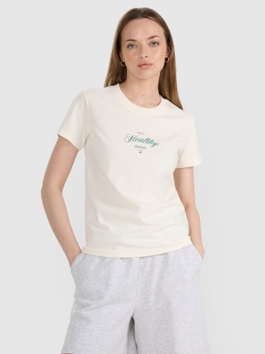 4F Damski tshirt z nadrukiem 4F 4FRSS25TTSHF2780  biały Biały