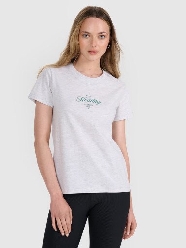 4F Damski tshirt z nadrukiem 4F 4FRSS25TTSHF2780  szary Szary