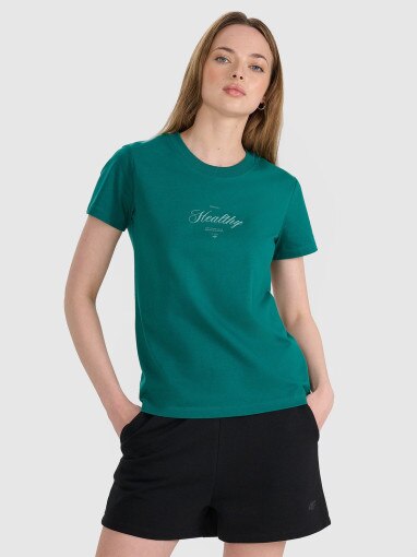 4F Damski tshirt z nadrukiem 4F 4FRSS25TTSHF2780  turkusowy Turkusowy