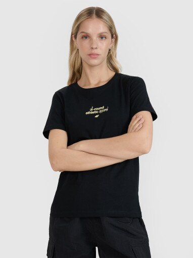 4F Damski tshirt z nadrukiem 4F 4FRSS25TTSHF2786  czarny Czarny