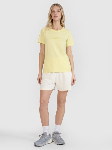Damski t-shirt z nadrukiem 4F 4FRSS25TTSHF2786 - żółty