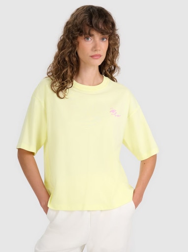Damski t-shirt oversize z nadrukiem 4F 4FRSS25TTSHF2787 - żółty