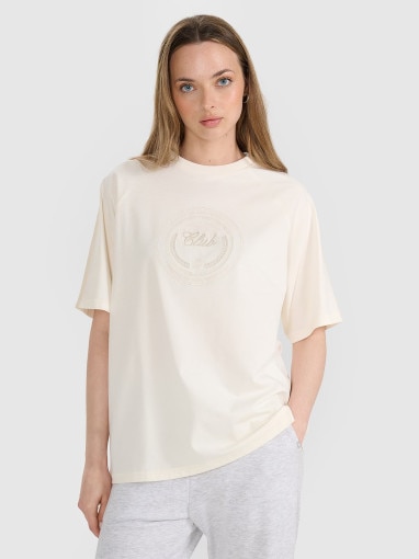 4F Damski tshirt oversize z nadrukiem 4F 4FRSS25TTSHF2791  biały Biały