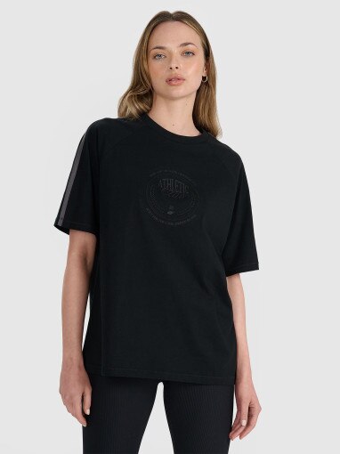 4F Damski tshirt oversize z nadrukiem 4F 4FRSS25TTSHF2791  czarny Czarny