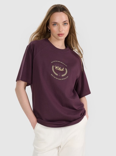 4F Damski tshirt oversize z nadrukiem 4F 4FRSS25TTSHF2791  fioletowy Fioletowy