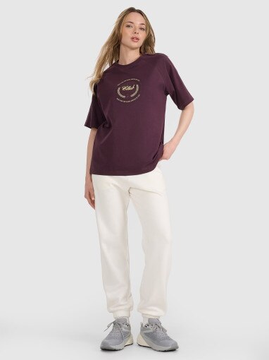 Damski t-shirt oversize z nadrukiem 4F 4FRSS25TTSHF2791 - fioletowy