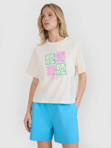 4F Damski tshirt z nadrukiem 4F 4FRSS25TTSHF2974  biały Biały