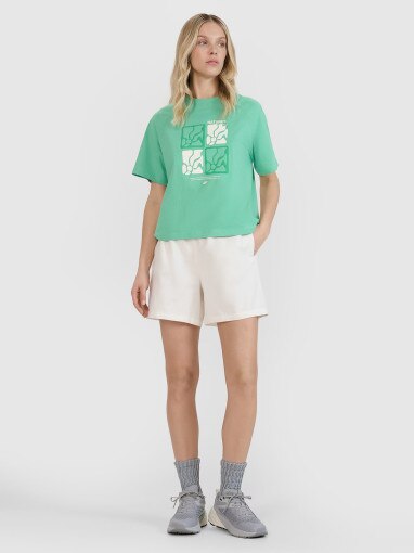 Damski t-shirt z nadrukiem 4F 4FRSS25TTSHF2974 - zielony