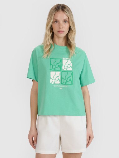 4F Damski tshirt z nadrukiem 4F 4FRSS25TTSHF2974  zielony Zielony