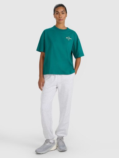 Damski t-shirt oversize z nadrukiem 4F 4FRSS25TTSHF2977 - zielony