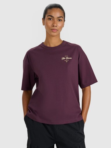 4F Damski tshirt oversize z nadrukiem 4F 4FRSS25TTSHF2977  fioletowy Fioletowy