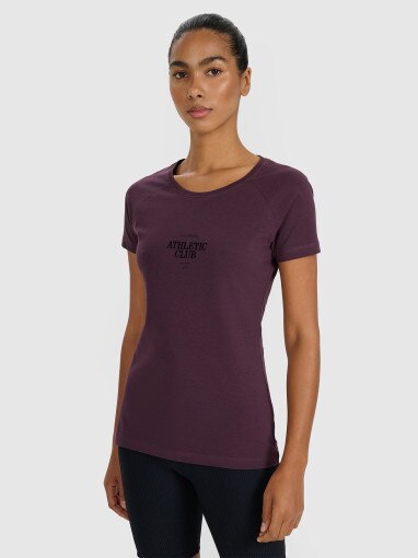 4F Damski tshirt z nadrukiem 4F 4FRSS25TTSHF2978  fioletowy Fioletowy