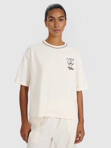 4F Damski tshirt oversize z nadrukiem 4F 4FRSS25TTSHF2979  biały Biały