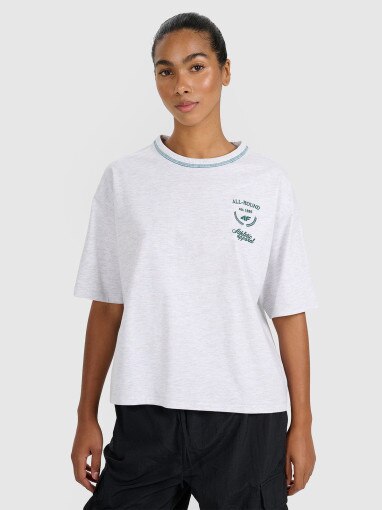 4F Damski tshirt oversize z nadrukiem 4F 4FRSS25TTSHF2979  szary Szary