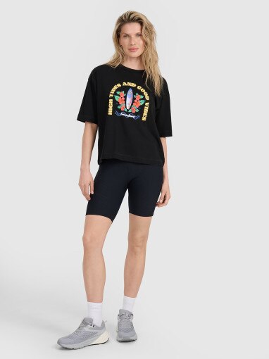 Damski t-shirt z nadrukiem oversize 4F 4FRSS25TTSHF3159 - czarny