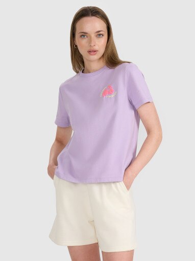 4F Damski tshirt oversize z nadrukiem 4F 4FRSS25TTSHF3160  fioletowy Fioletowy