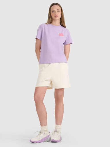 Damski t-shirt oversize z nadrukiem 4F 4FRSS25TTSHF3160 - fioletowy