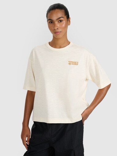 4F Damski tshirt oversize z nadrukiem 4F 4FRSS25TTSHF3161  beżowy Beżowy