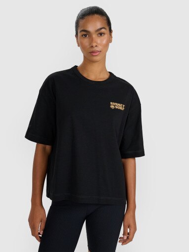 4F Damski tshirt oversize z nadrukiem 4F 4FRSS25TTSHF3161  czarny Czarny