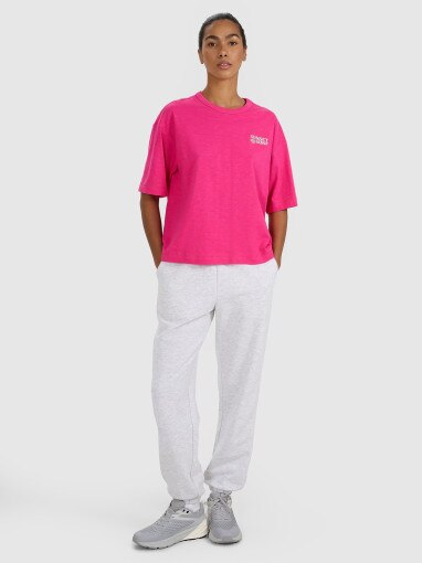 Damski t-shirt oversize z nadrukiem 4F 4FRSS25TTSHF3161 - różowy