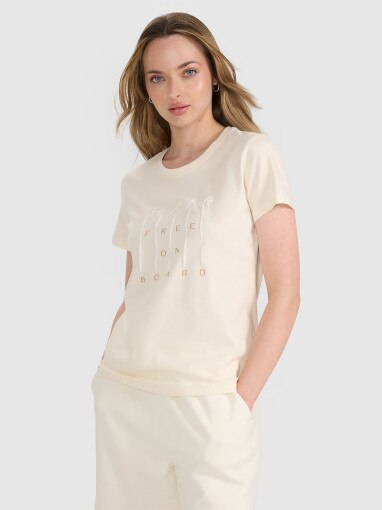 4F Damski tshirt z nadrukiem 4F 4FRSS25TTSHF3162  beżowy Beżowy
