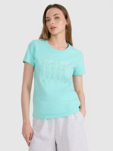 4F Damski tshirt z nadrukiem 4F 4FRSS25TTSHF3162  turkusowy Turkusowy