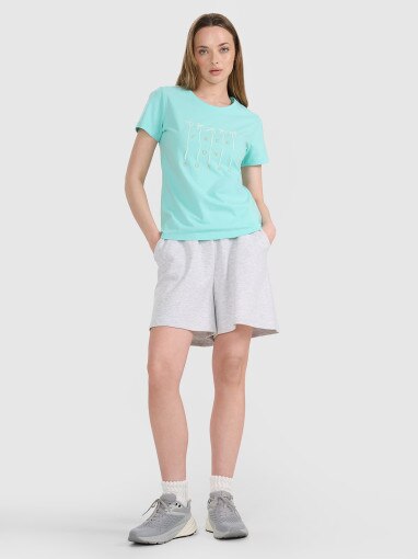 Damski t-shirt z nadrukiem 4F 4FRSS25TTSHF3162 - turkusowy