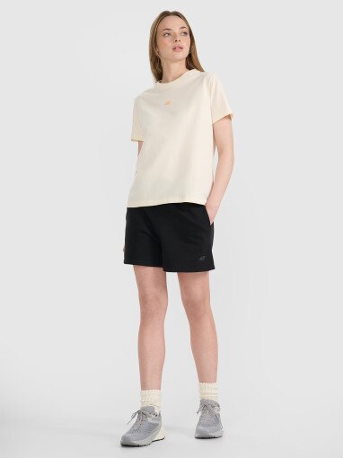 Damski t-shirt oversize z nadrukiem 4F 4FRSS25TTSHF3163 - beżowy