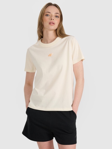 4F Damski tshirt oversize z nadrukiem 4F 4FRSS25TTSHF3163  beżowy Beżowy