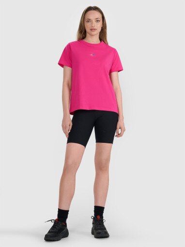 Damski t-shirt oversize z nadrukiem 4F 4FRSS25TTSHF3163 - różowy
