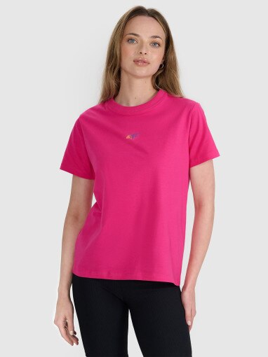 4F Damski tshirt oversize z nadrukiem 4F 4FRSS25TTSHF3163  różowy Różowy