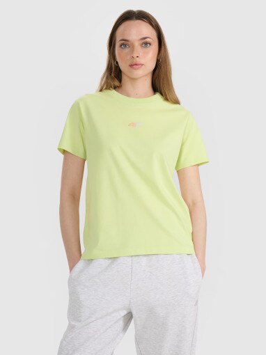 4F Damski tshirt oversize z nadrukiem 4F 4FRSS25TTSHF3163  żółty żółty