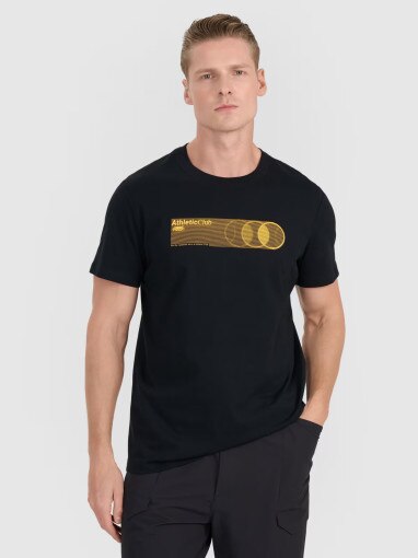 4F Męski tshirt z nadrukiem 4F 4FRSS25TTSHM2851  czarny Czarny