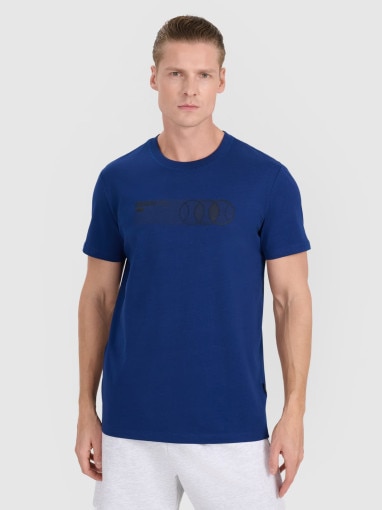 4F Męski tshirt z nadrukiem 4F 4FRSS25TTSHM2851  granatowy  Granatowy