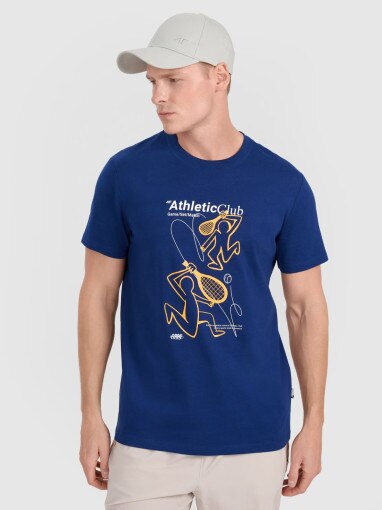 4F Męski tshirt z nadrukiem 4F 4FRSS25TTSHM2852  granatowy Granatowy