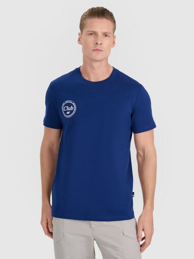 4F Męski tshirt z nadrukiem 4F 4FRSS25TTSHM2854  granatowy Granatowy