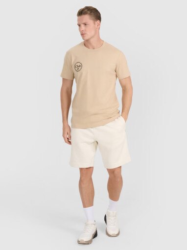 Męski t-shirt z nadrukiem 4F 4FRSS25TTSHM2854 - beżowy