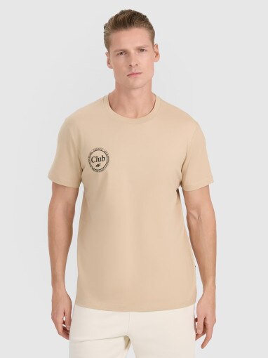 4F Męski tshirt z nadrukiem 4F 4FRSS25TTSHM2854  beżowy Beżowy