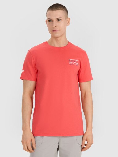 4F Męski tshirt z nadrukiem 4F 4FRSS25TTSHM2994  różowy Koral