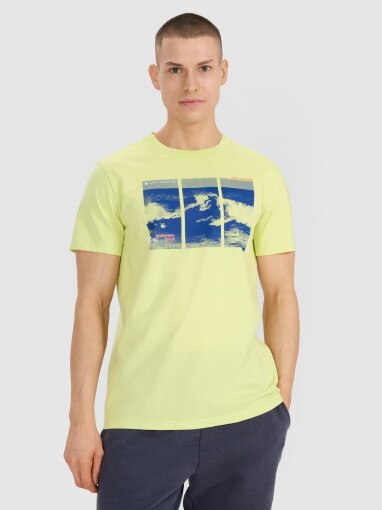 4F Męski tshirt z nadrukiem 4F 4FRSS25TTSHM2995  zielony Zielony