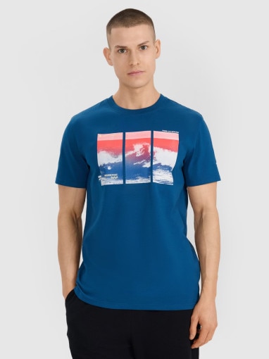 4F Męski tshirt z nadrukiem 4F 4FRSS25TTSHM2995  turkusowy Turkusowy