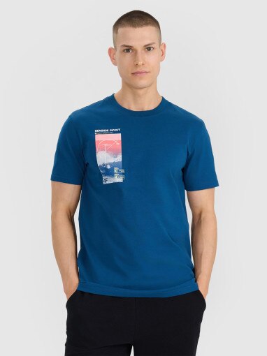 4F Męski tshirt z nadrukiem 4F 4FRSS25TTSHM2997  turkusowy Turkusowy